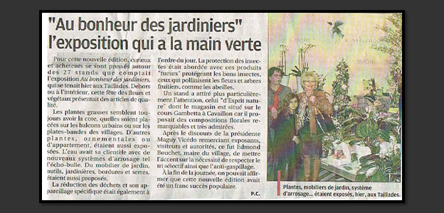 Article de presse « au bonheur des jardiniers »